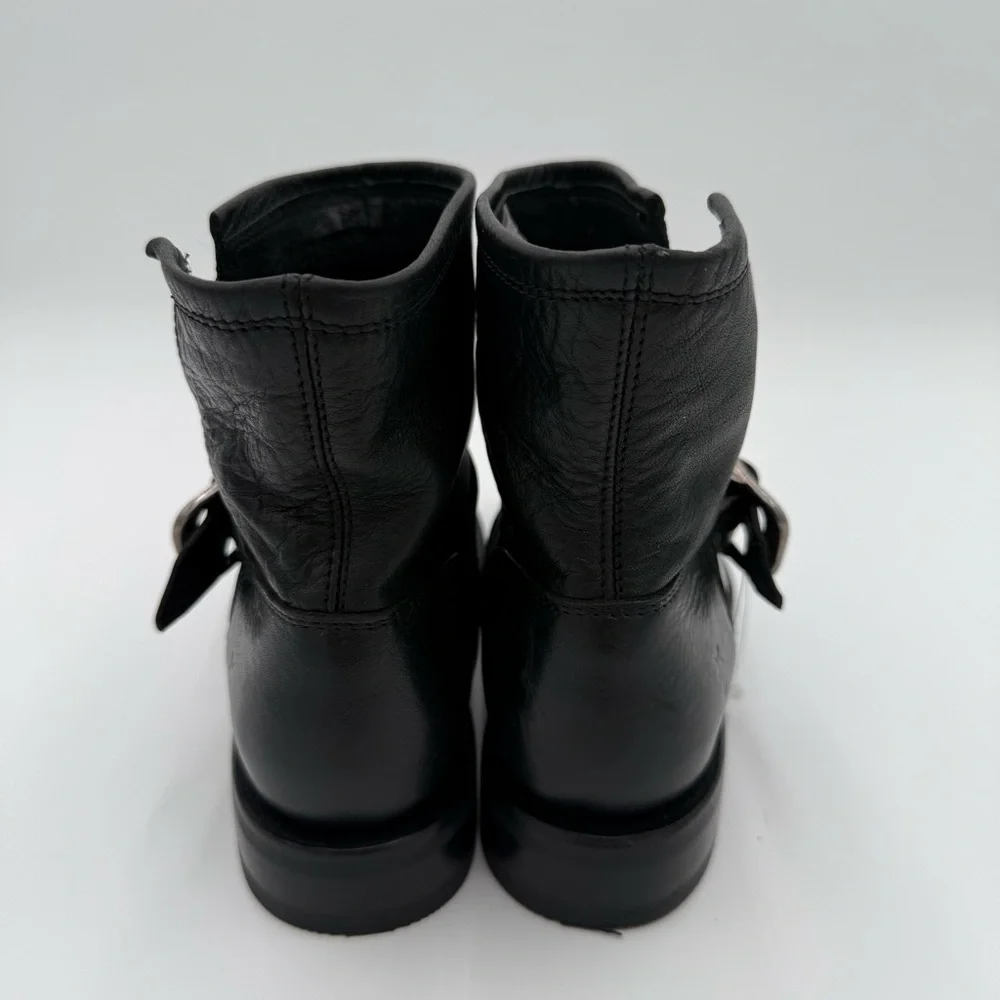 Frye Veronica Leather Moto Biker Ankle Boots Booties Buckle Black Size‎ 5.5 NWOT
